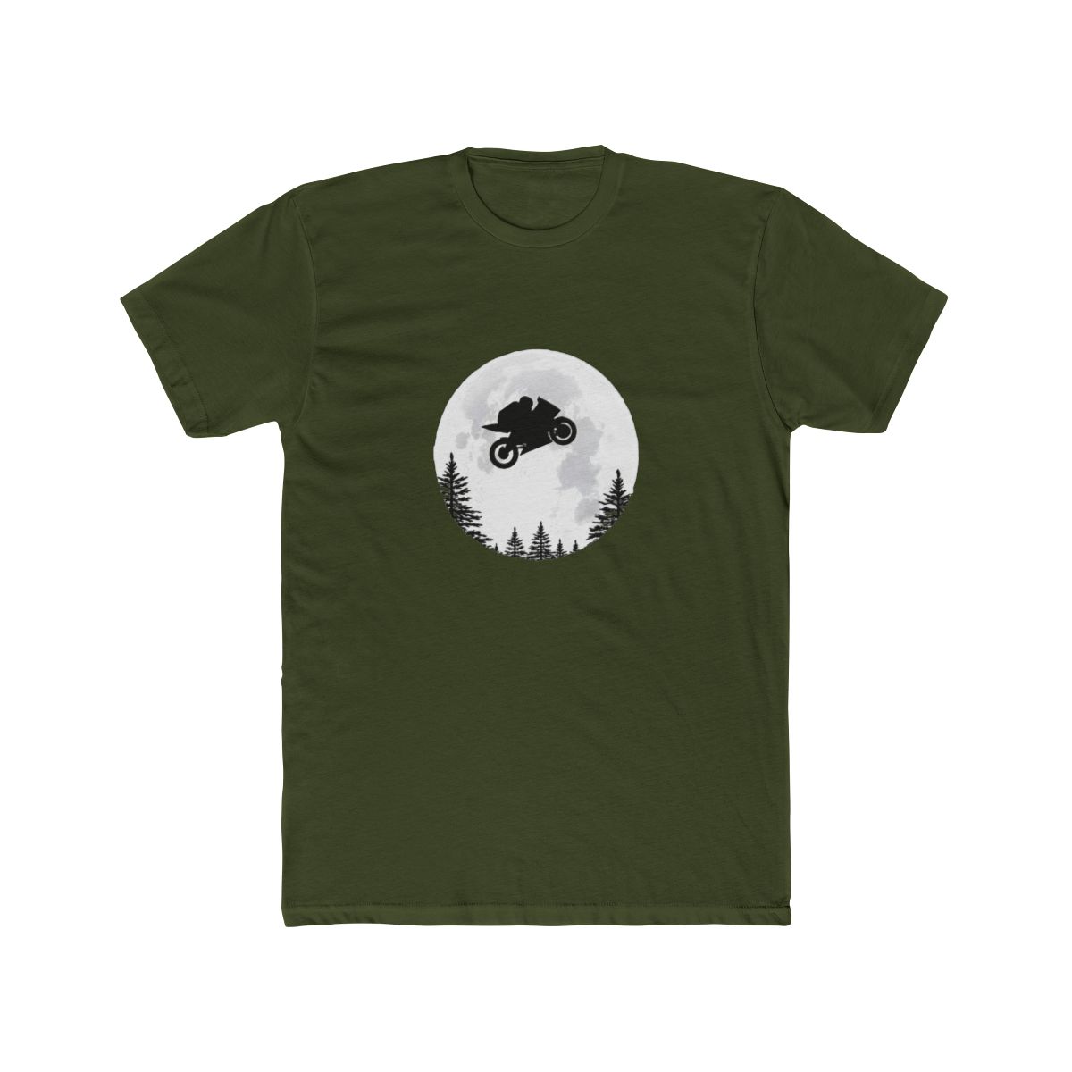 Flying MotoGP Motorbike Over Moon T Shirt - Racing Fantasy Gift - alternate angle 2, merchandise